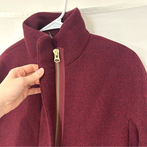 J. Crew Burgundy Cocoon Italian Stadium Cloth Wool Winter Long Coat - Picture 5 of 14